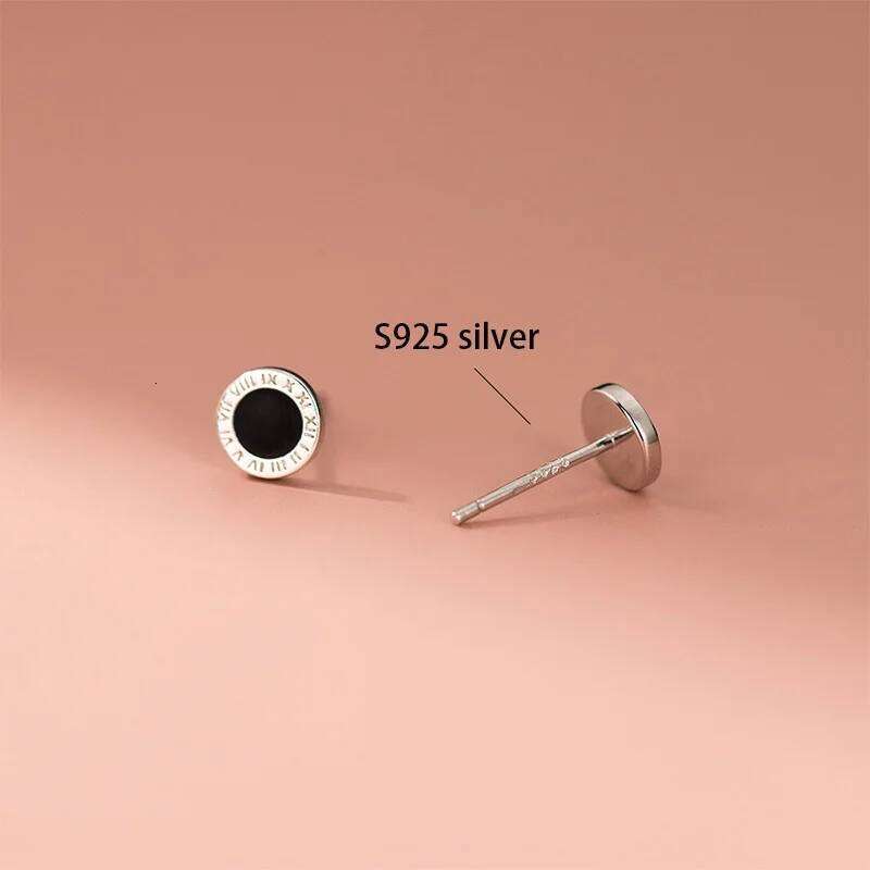 WANTME 925 Sterling Silver Gothic Black Enamel Roman Numeral Stud Earrings for Men Women Fashion Ear Bone Jewelry Accessories 25H1226