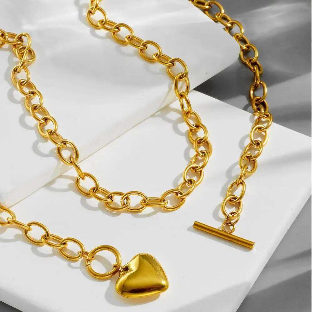 Stainless Steel Heart OT Buckle Necklace For Women Thick Clavicle Chain Unique Birthday Wedding Party Jewelry Gifts New 25N1226