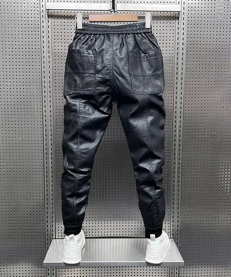 Hip Hop Mens Leather Pants Harajuku Retro Loose Casual Trousers Straight Solid Color Black Streetwear Motorcycle Pan 251226