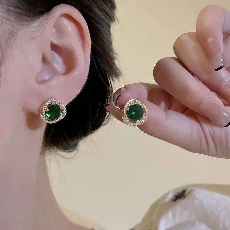 Vintage Emerald Green Rhinestone Women Inlaid Crystal Stud Earrings For Bridal Wedding Ear Jewelry Gifts 25H1226