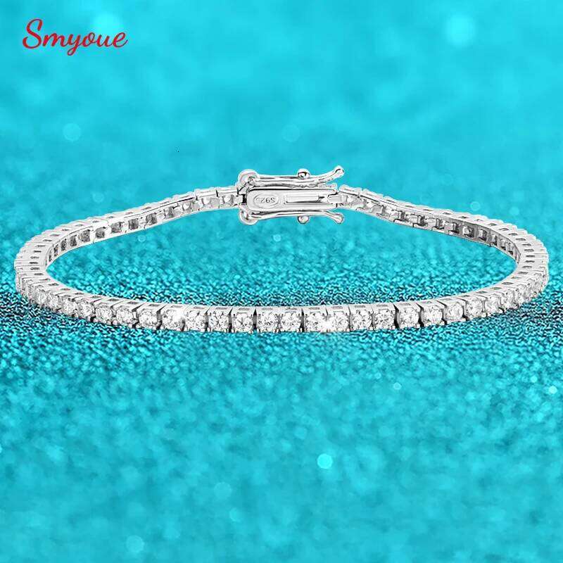 Smyoue 2MM D Color 100% Real Moissanite Tennis Bracelet for Women Lab Diamond Original Silver 925 Jewelry Hip Hop Party Chain 25T1226