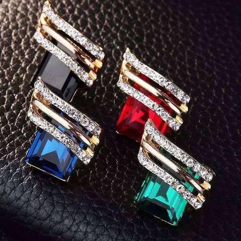 Huitan Green/Blue/Red/Black CZ Stud Earrings for Women Modern Fashionable Lady's Accessories Luxury Trendy Jewelry Drop Shipping