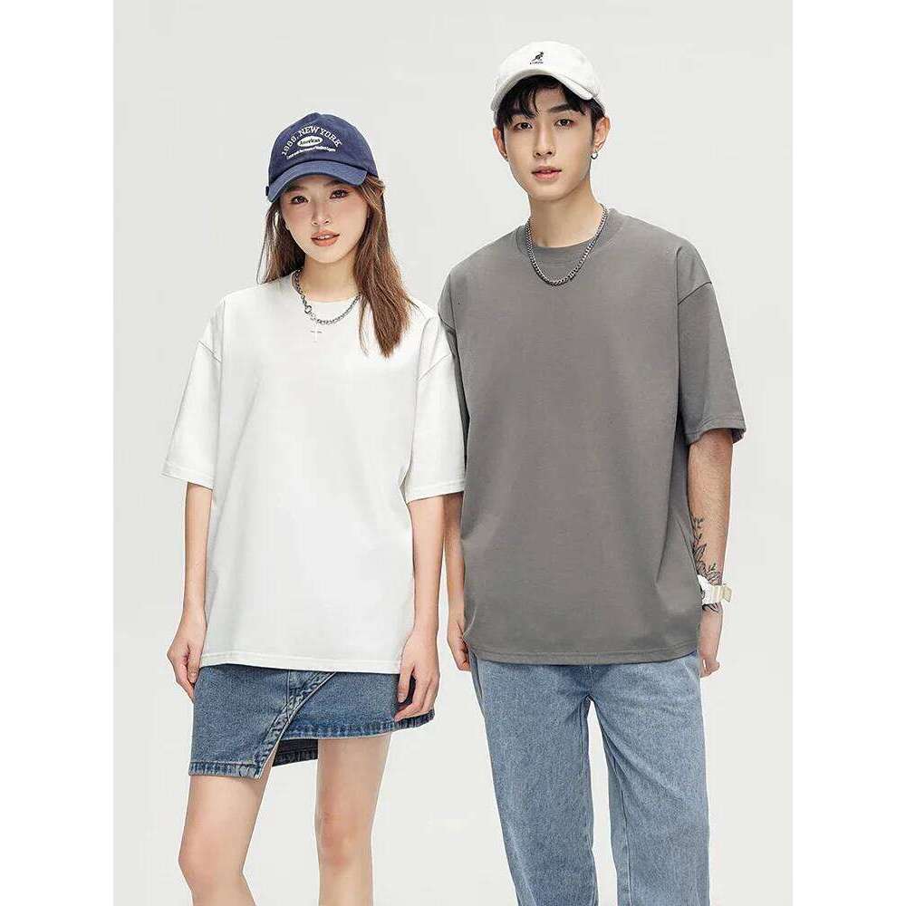 260G Heavy Cotton Summer T Shirt Men Korean Fashion Short Sleeve Loose Basic T-Shirts Solid Tops Oversized Tee Unisex