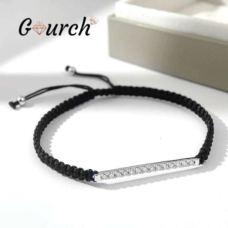 Gourch 2/3mm Adjustable Braided Rope Moissanite Bracelet Lab Grown 925 Sterling Silver Fine Jewelry for Women Men Party Gift 25T1226