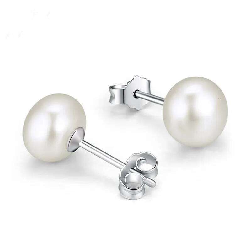 Buyee 925 Sterling Silver Female Stud 8mm Natural Freshwater Pearl Bead for Women Fashion Fine Jewelry Earring 25H1226