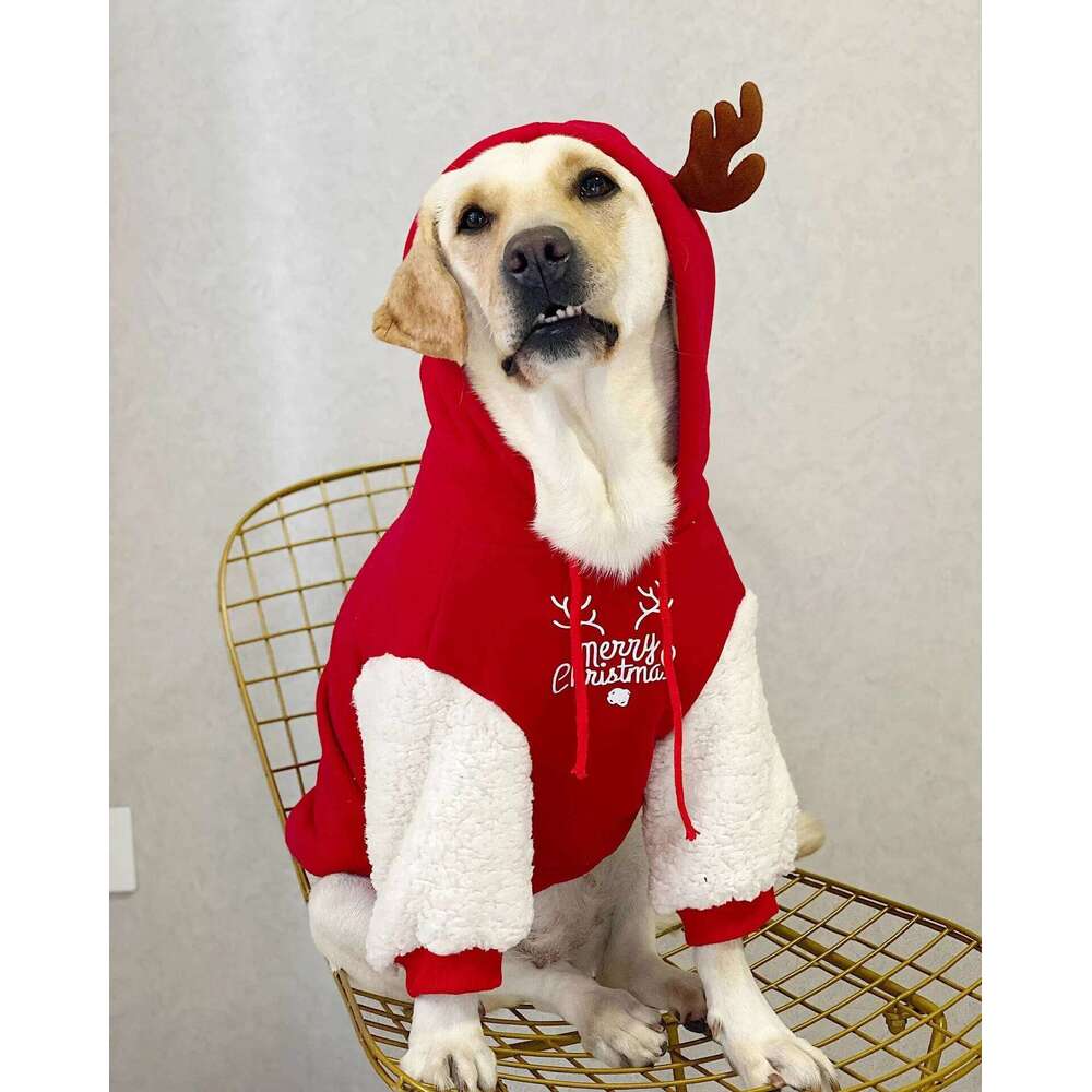 Pet Clothes Winter Warm Cotton Fleece Christmas Fawn Sweatshirt Large Dog Golden Retriever Labrador 25T1226