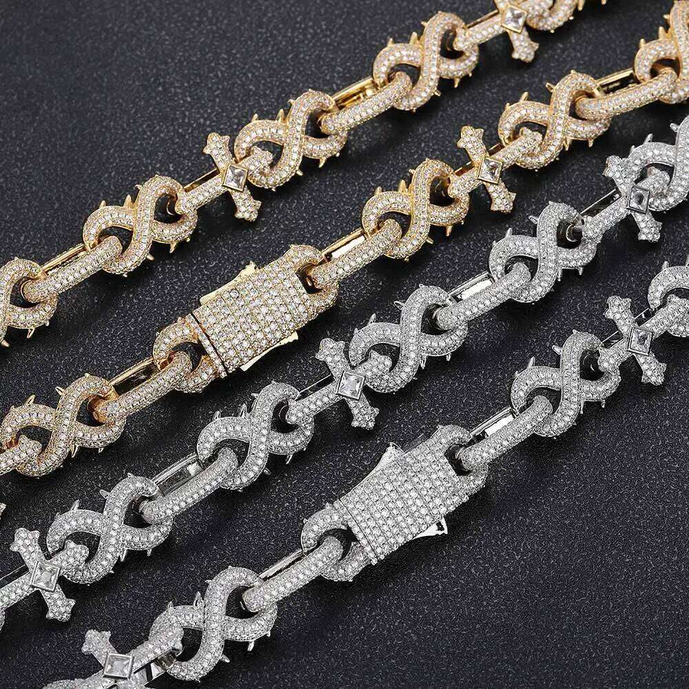 Hip Hop Jewelry High Quality Removable Cross Infinity Diamond Cuban Link Chain 18k Gold Plated Iced Out Box Lock Necklace 18MM