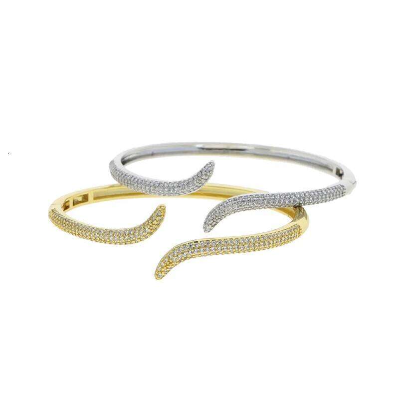 Open Adjusted Size Wave Band Micro Pave CZ Gold Plated Bangle Bracelet For Women Classic Simple Fashion Jewelry 25T1226