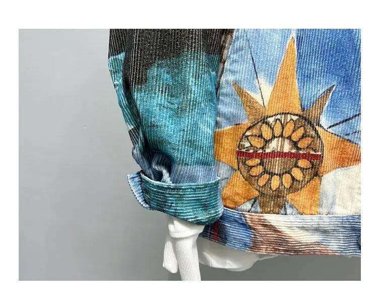 Original Jacket Korean Port Style Printed Lapel Trend Casual Loose Coat Men's New China-Chic