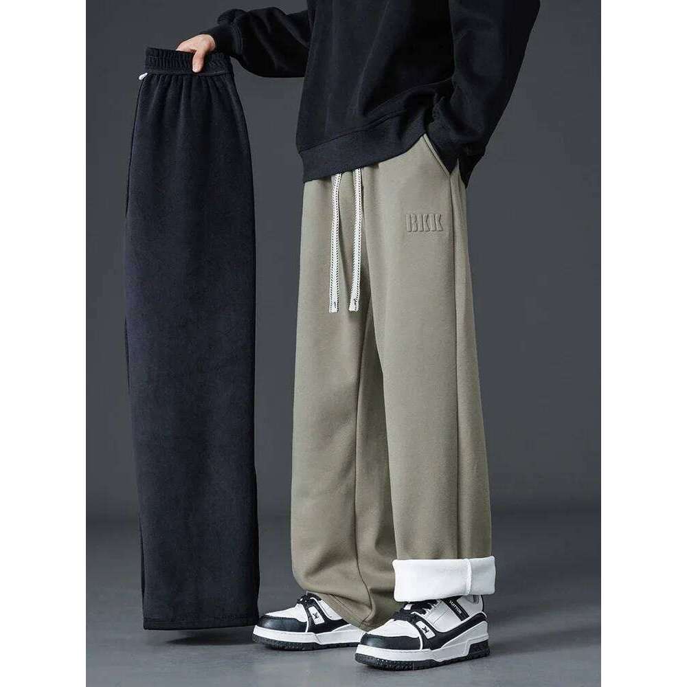 Winter Thick Warm Fleece Sweatpants Men Wide Leg Baggy Track Pants Casual Cotton Joggers Straight Thermal Trousers Big Size 8Xl