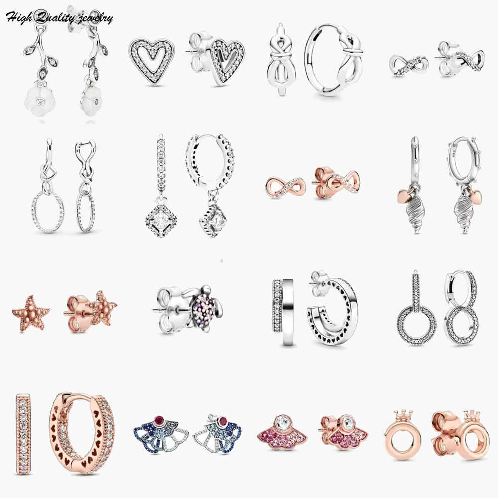 S925 925 Sterling Silver stud Brand New Sparkling Double Hoop Earrings High Jewelry rose gold star love Ear Studs charm Dust Bag Gifts fit Charm wholesale