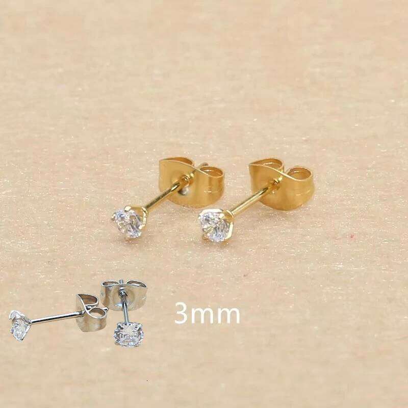 3mm AAA Round Colorful Zircons White Stud Earrings With Stianless Steel Needle Brief Jewelry 20 Colors For Choose No Allergy 25H1226