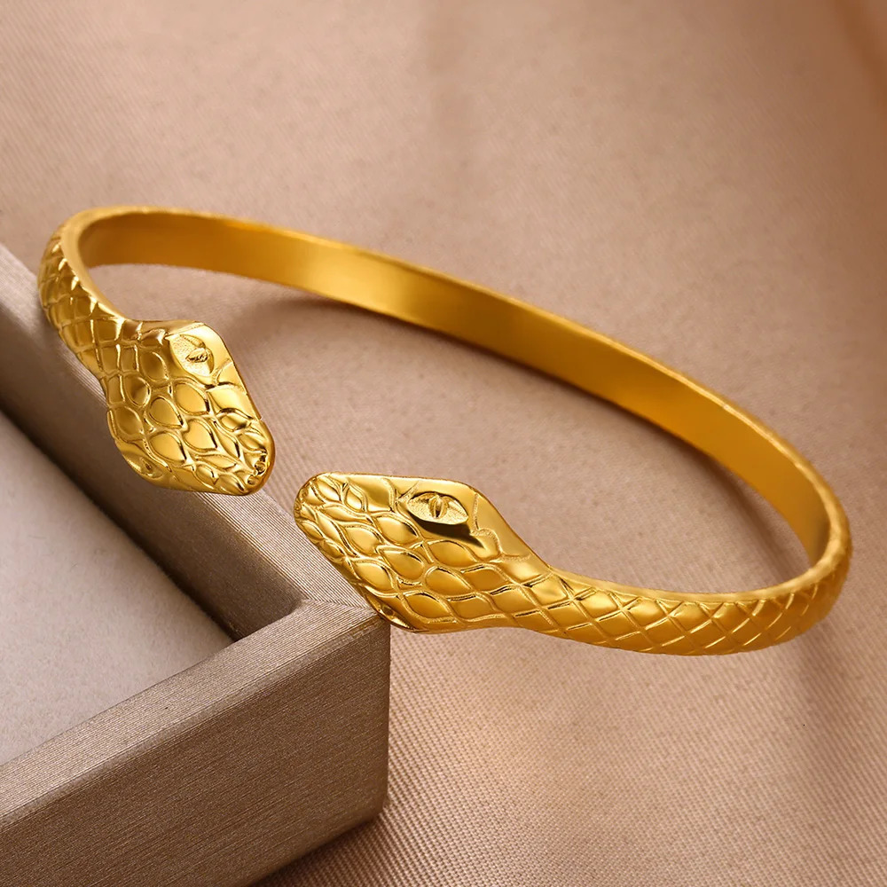 Stainless Steel Snake Bangle Bracelet For Women Vintage Gold Color Aesthetic Charm Daily Wear Jewelry Gift mujer 251219