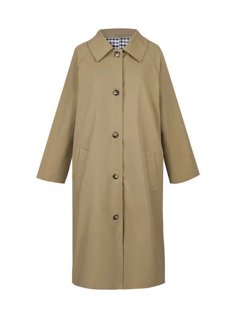 Autumn/Winter Fashion Outerwear Womens Check Print Front-Buttoned Casual Long-Sleeved Mid-Length Trench Coat 2025 New ArrivalT251226