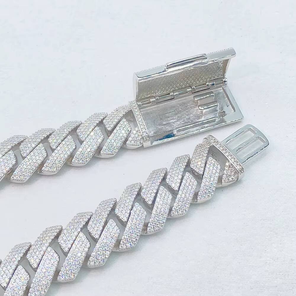 925 Silver Moissanite Mens Necklace 18mm Cross-Border Europe United States 4-Row Essential Hip-Hop Trend Personality Collarbone