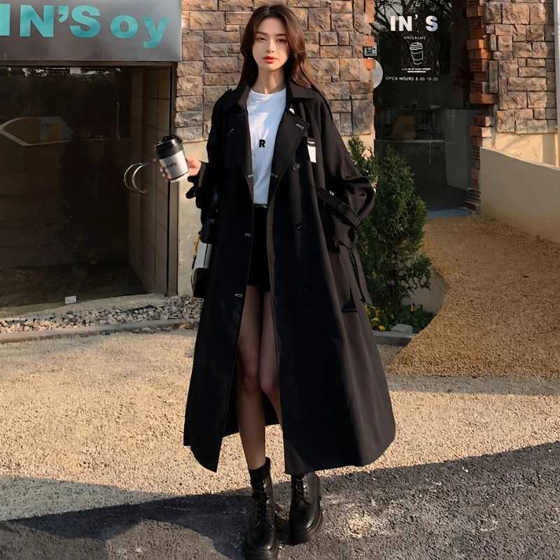Korean Fashion Lace-up Trench Women Vintage Autumn Y2k College High Street Long Coats Sweet Temperament Chic Students LeisureT251226