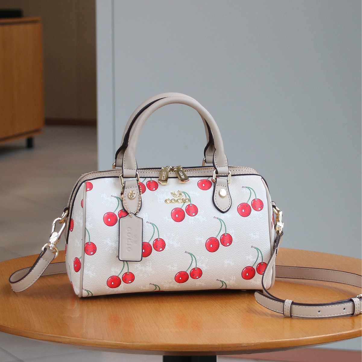 COCIO Womens Leather Crossbody Bag Embossed Cherry Flower Clutch with Chain Strap and Zipper Classic Luxury Handbag 1100368158