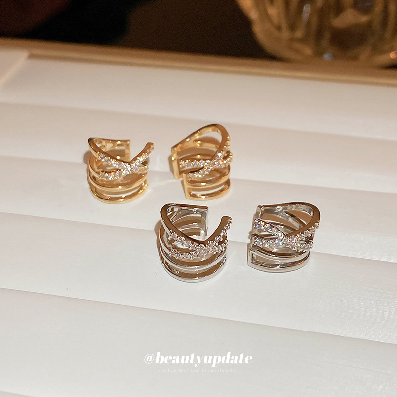 Earless hole zircon staggered multi-layer ear bone clip, compact, personalized, high-end ear clip, fashionable, simple, cold style earrings