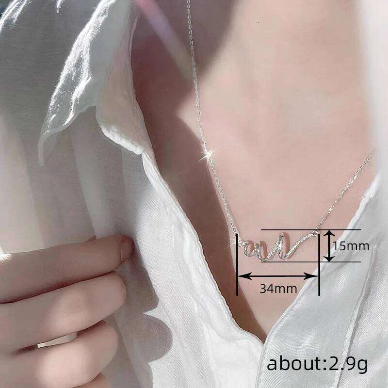 Huitan Aesthetic Wave Shaped Pendant Necklace for Women Wedding Engagement Fashion Accessories Inlaid Shiny CZ Versatile Jewelry