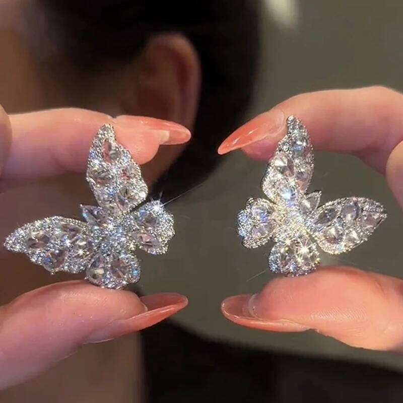 Silver Needle Zircon Butterfly for Women Personality Design Stud Earrings Luxury Fashion New High-grade Charms Jewelry 25H1226