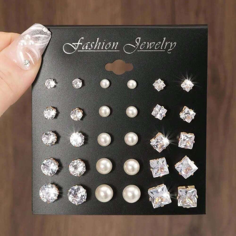 15pairs Cubic Zirconia & Faux Pearl Decor Stud EarringsSuitable for Holidays, Parties, Dates, Gifts, Everyday Wear 25H1226