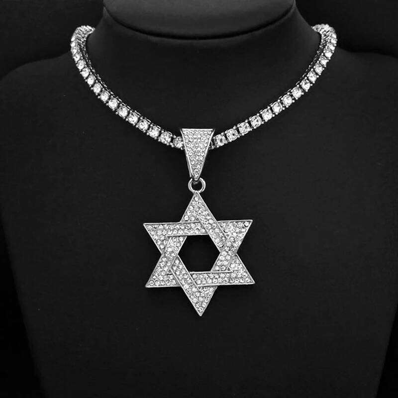 Fashion of David Pendant Necklace Women Men Hip Hop Tennis Cuban Chain Necklaces Classic Six-pointed Star Jewish Jewelry 25N1226