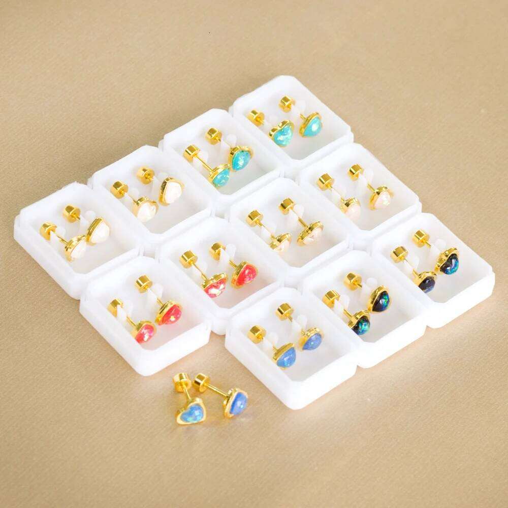 12 Pairs Korean Fashion Stainless Steel Stud Screw Back for Women Valentine Pink Heart Earrings 25H1226