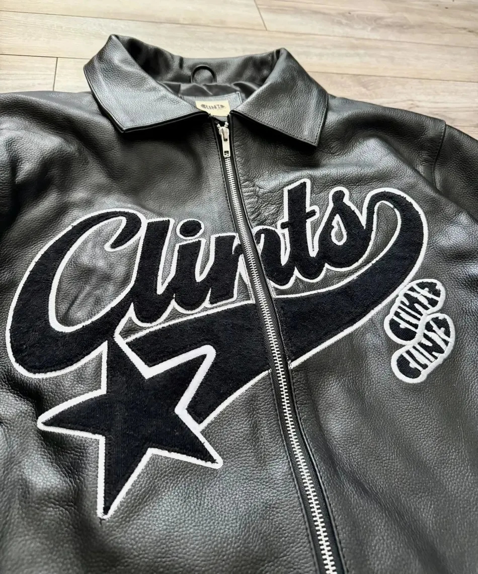 Men Retro Leather Bomber Jacket with Embroidered Star Black Zip Coat Street Style Autumn Winter Casual Outerwear Bold Urban Look 251223