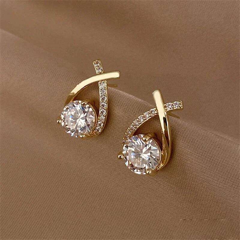 Fashion Cross Stud For Women Girls Korean Style Elegant Crystal Jewelry Ear Rings Fishtail Lady Earrings Gift 25H1226