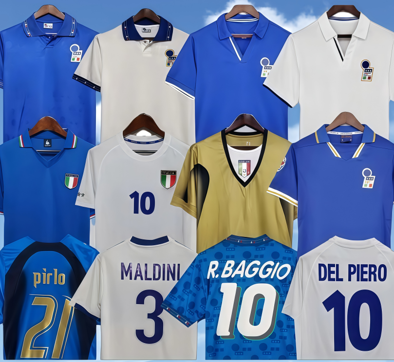 1982ItalyS Classic Retro Soccer jerseys ROSSI 1994 1998 R.BAGGIO MALDINI Totti Del Piero 2000 2006 2012 Kids Men Pirlo Cannavaro Materazzi Buffon Fans Footbal Shirt