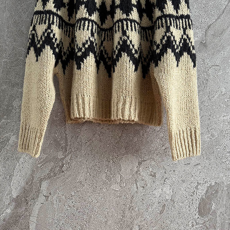 Ladies Fair Isle Jacquard Knit Sweater Designer Vintage Oversized Pullover Crewneck Long Sleeve Cotton Blend Christmas Party Warm Elegant Top Women S1