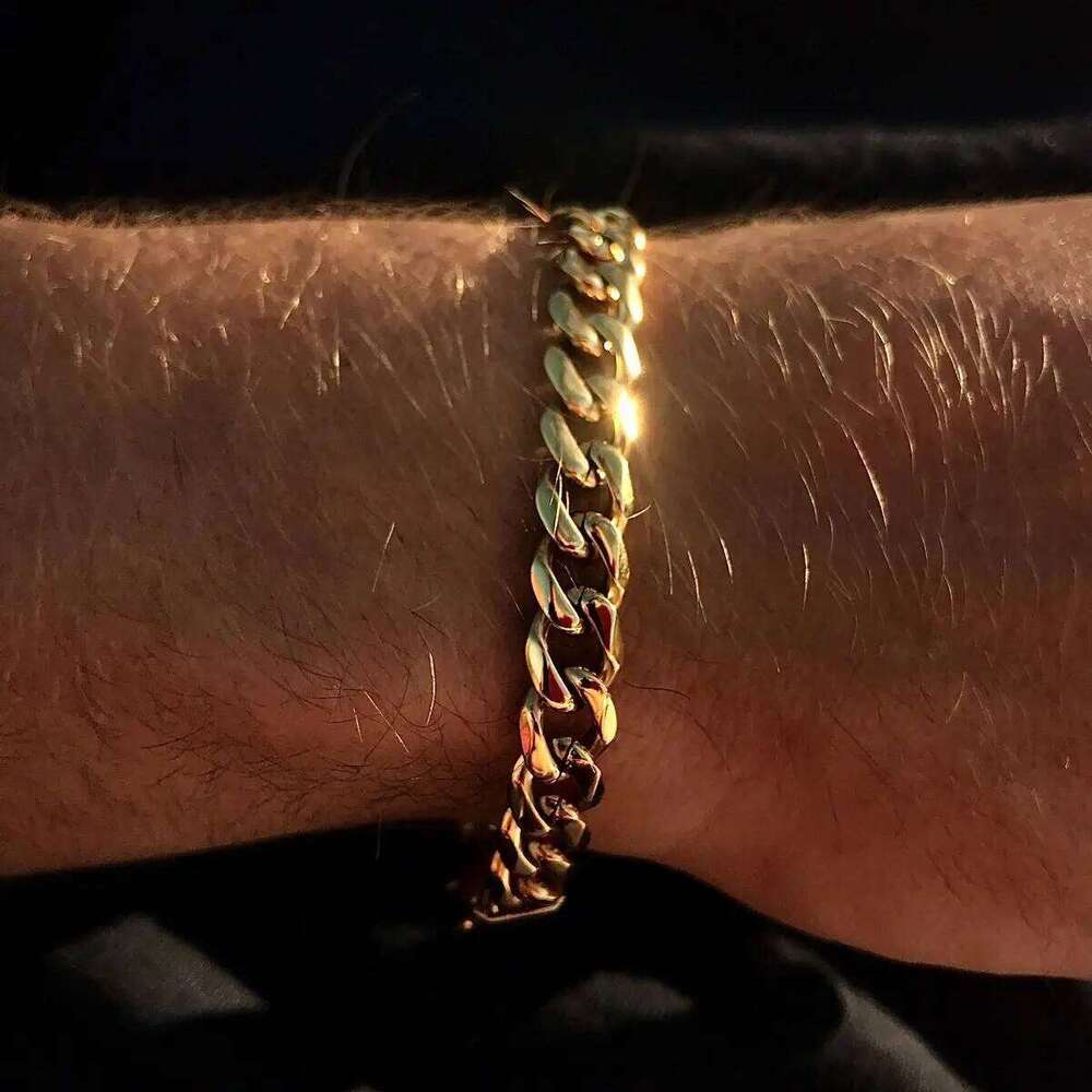 Gold Color Cuban Bracelets for Men,6/8/10/12MM Stainless Steel Chain Link Wristband,Casual Hip Hop Male Jewelry Gift 25T1226
