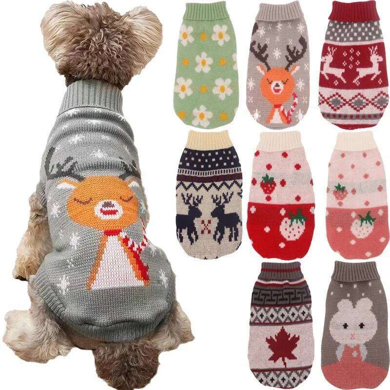 Clothes for Small Medium Dogs Christmas Knitte Dog Winter Warm Cat Sweater Corgi Teddy Coat Pet New Year Supplies 25T1226