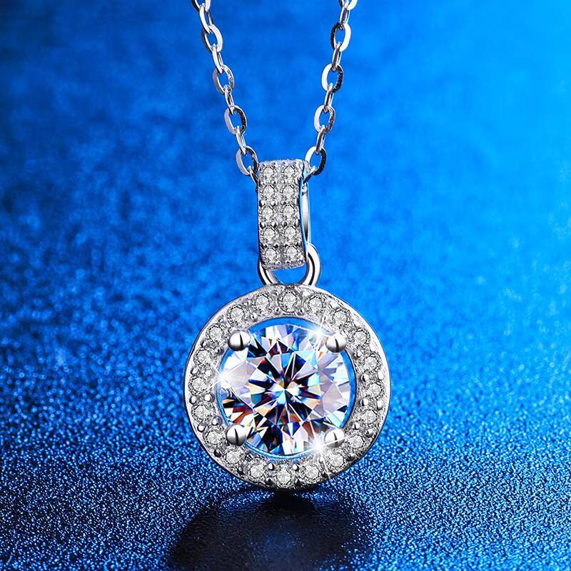 Fine Jewelry 925 Sterling Silver VVS Round Moissanite Necklace Zircon Jewelry for Lady Women Gifts