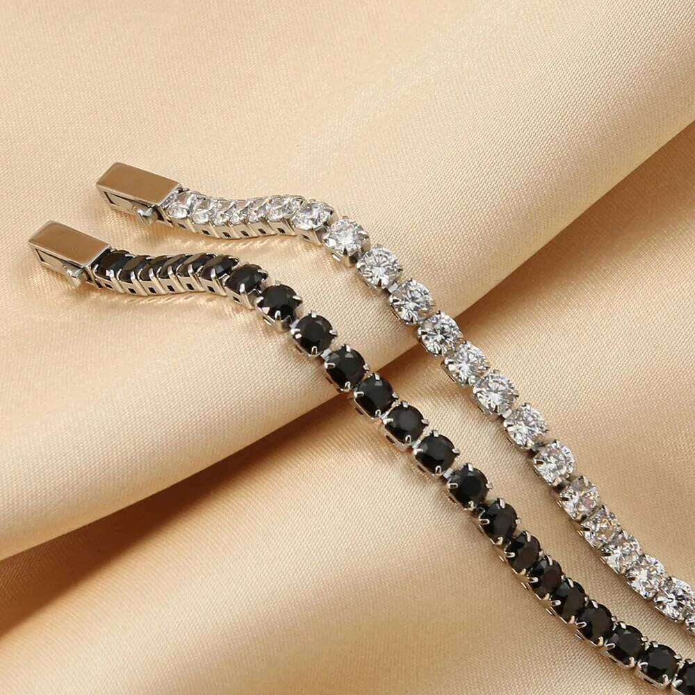 jewelry Fashion Stainless Steel Machine-Woven Zircon Bracelet 3/4mm White Diamond Tennis Chain Jewelry for Women