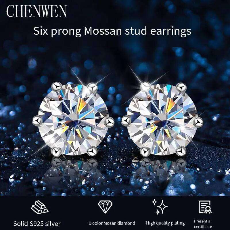 TEN CARATS 0.5ct-3ct D Color Certified Moissanite Stud Earrings Lab Created Diamond 925 Sterling Silver Wedding 25H1226