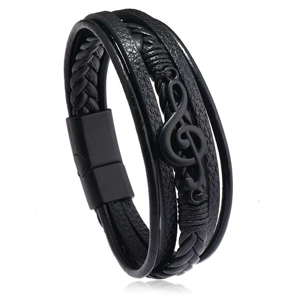 Musical Vintage Creative Men's Music Symbol Simple Leather Multi-Layer Bracelet 25T1226