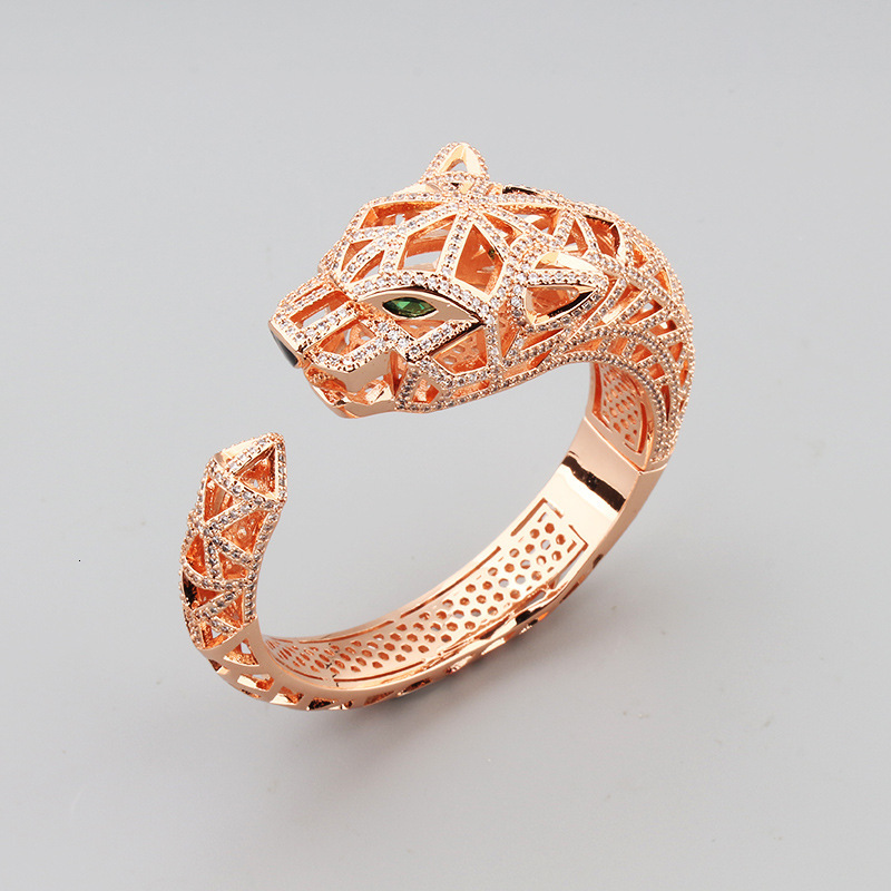 Winter New And Style Bold Exaggerated Big Leopard Hollow Zirconia Bracelet Cheetah Ring Fashion Open Bracelet