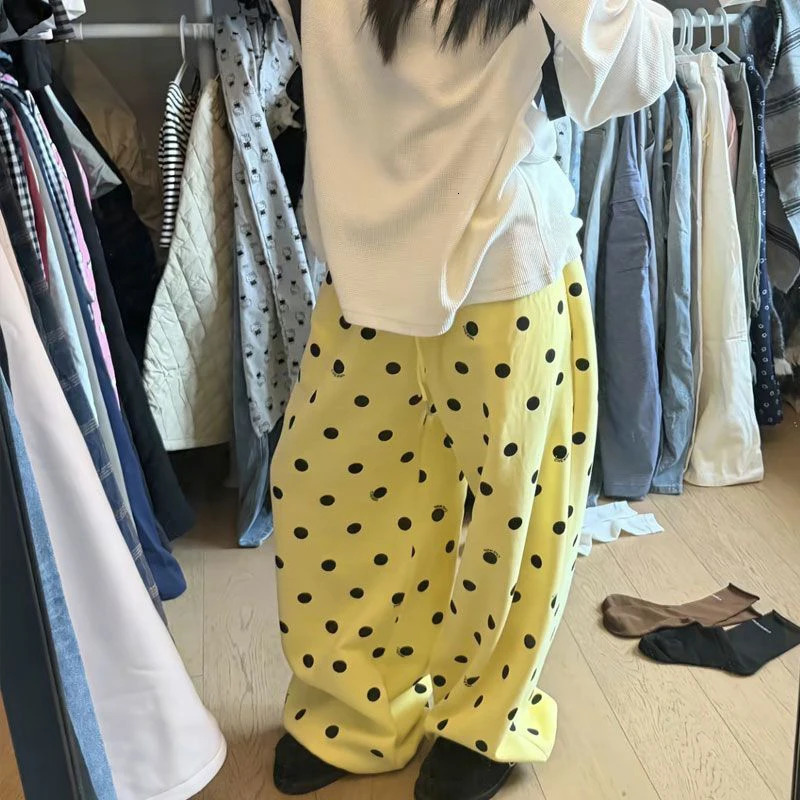 MEXZT Polka Dots Fleece Sweatpants Women Streetwear Baggy Joggers Y2K Harajuku Print Wide Leg Pants Winter Casual Trousers 251222