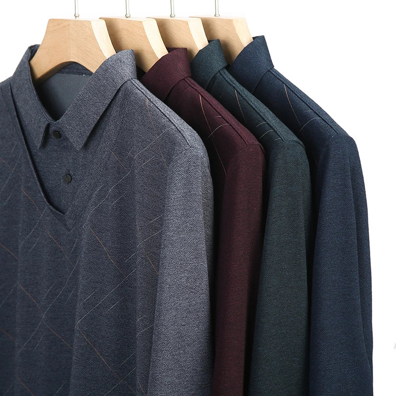 High Quality Mens Polo Shirt Lapel Two Piece Long Sleeve T-Shirt Autumn Solid Color Simple Business Casual Menswear 251222