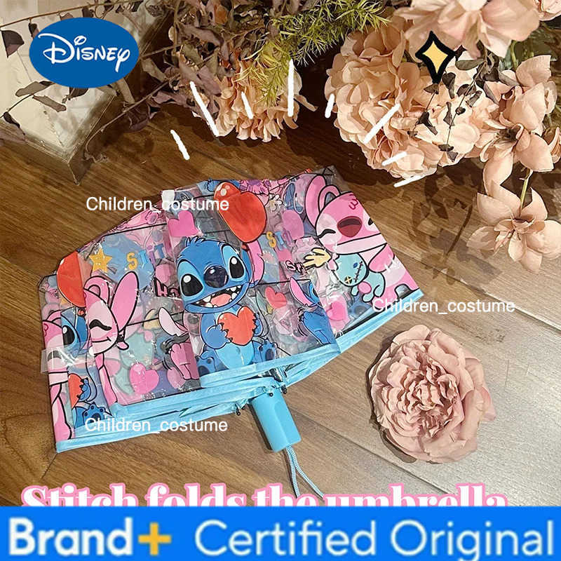 Disney Kawaii Stitch Folding Umbrella Anime Figure Cartoon Waterproof Umbrella Fashion Portable Transparent Umbrella Gift for Boy Girl H251226