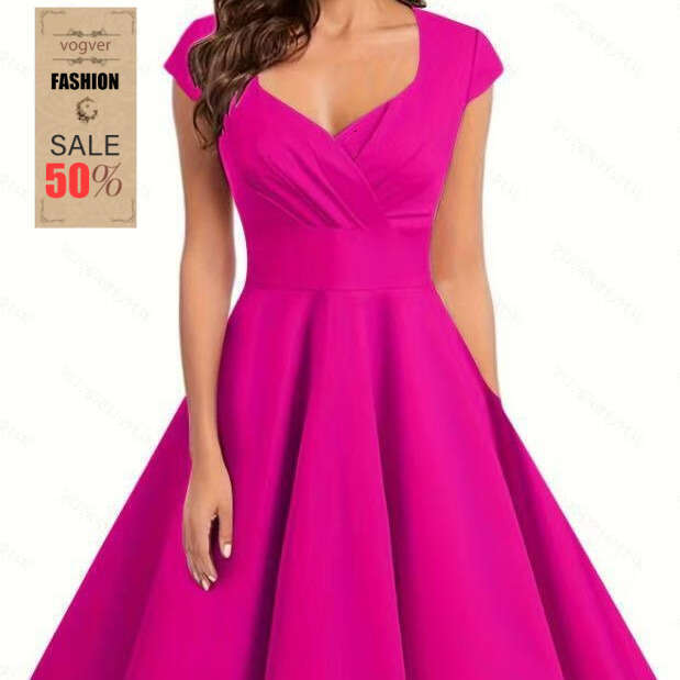 Dress for Women New Retro V-Neck Half-Sleeve Waist-Cinching Solid Color Flared Dress Light Luxury Elegant Daily Party Wear