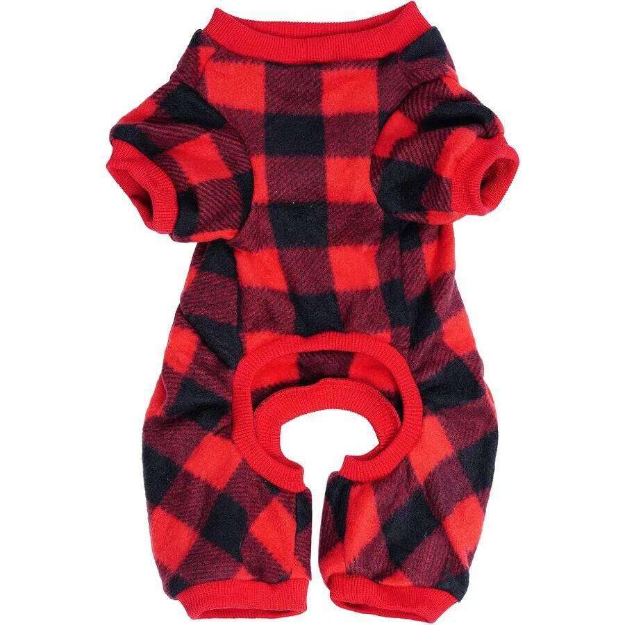 Pet Christmas Pajamas Red Black Buffalo Plaid Jumpsuit Dog Cat Soft Winter Clothes Puppy Doggie Checkered Sweater Apparel M 25T1226