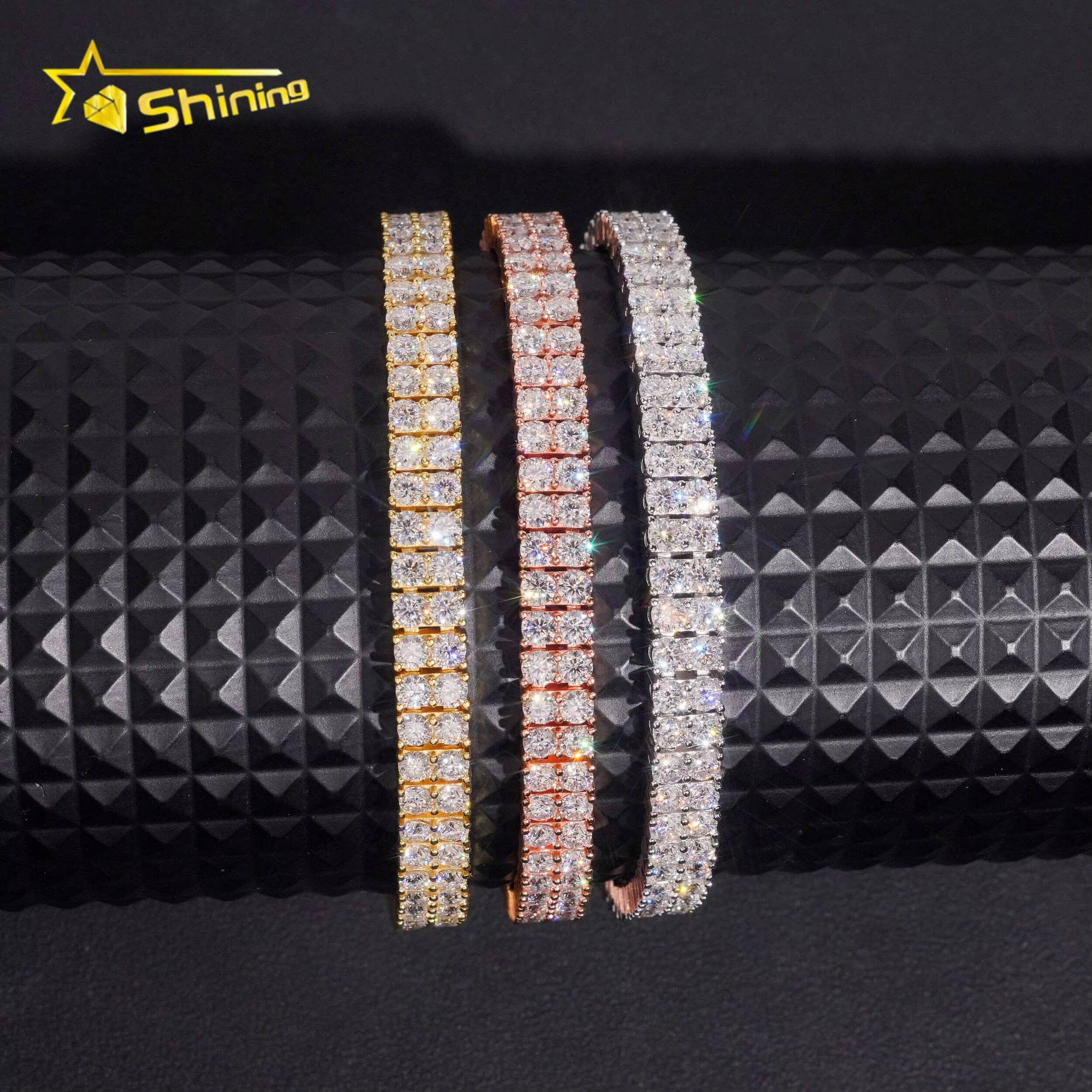 Luxury Womens Bracelet Fine Jewelry Iced Out 2 Rows VVS Moissanite Tennis Bracelet Custom 925 Silver Bracelets Daily Wear