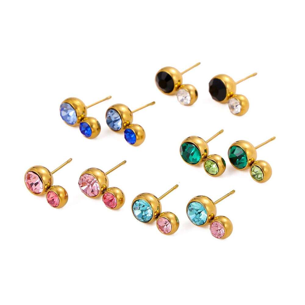 CARLIDANA Trending Simple Multi-Colored 18k Gold Color Round Zircon Stud for Women New Fashion Jewelry Earrings 25H1226