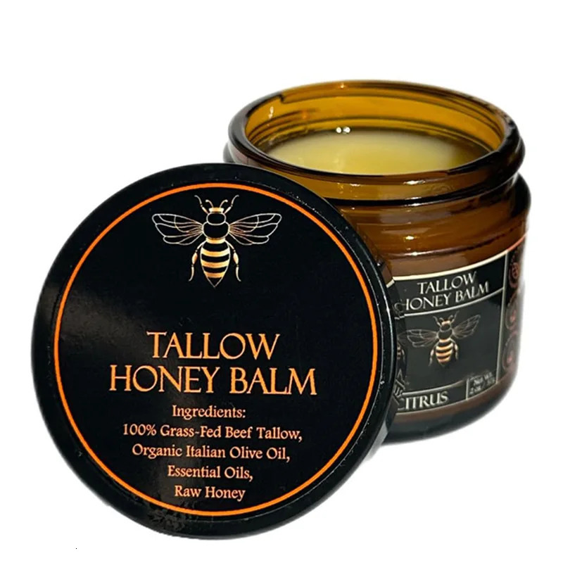 Organic Grass-Fed Beef Tallow Balm with Raw Honey - Cream for Soft Smooth Skin - Handmade All-Natural r 251217
