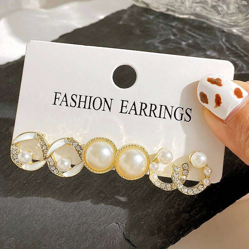 LATS Bow Fishtail Pearl Moon for Women Popular Gold Color Crystal Earrings Set Fashion Jewelry Accessories Gifts 25H1226
