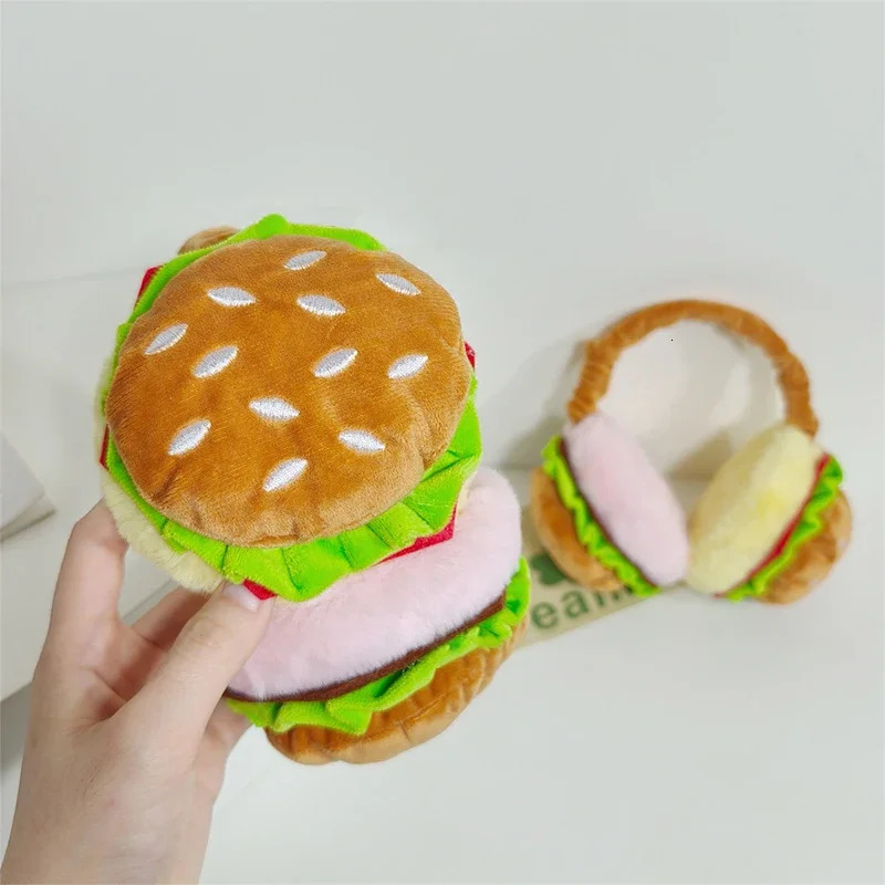 1Pc Funny Hamburger Ear Warmer Fun Plush Earmuffs Men Women Foldable Thickened Student Riding Windproof and Cold Ear Warmer 251225