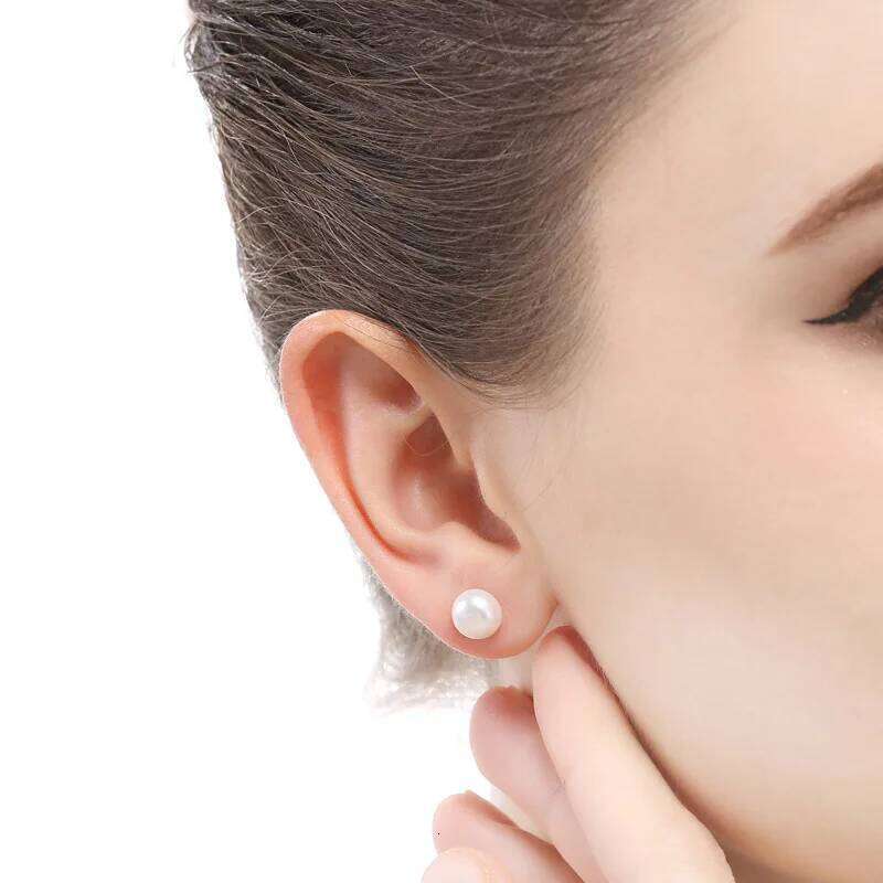 Buyee 925 Sterling Silver Female Stud 8mm Natural Freshwater Pearl Bead for Women Fashion Fine Jewelry Earring 25H1226