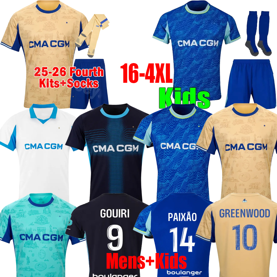 Maillot MarseilleS OM Soccer Jerseys Monumentale 25 26 GREENWOOD PAIXAO 2025 football jersey VAZ T. WEAH football shirt AGUERD GOUIRI RULLI Men Kids Kits Socks Set
